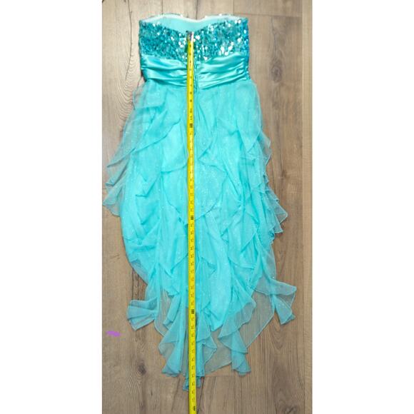 Deb Pastel Green High Low Strapless Dress Chiffon Ruffles Fairycore Mermaid 13 - Picture 8 of 16